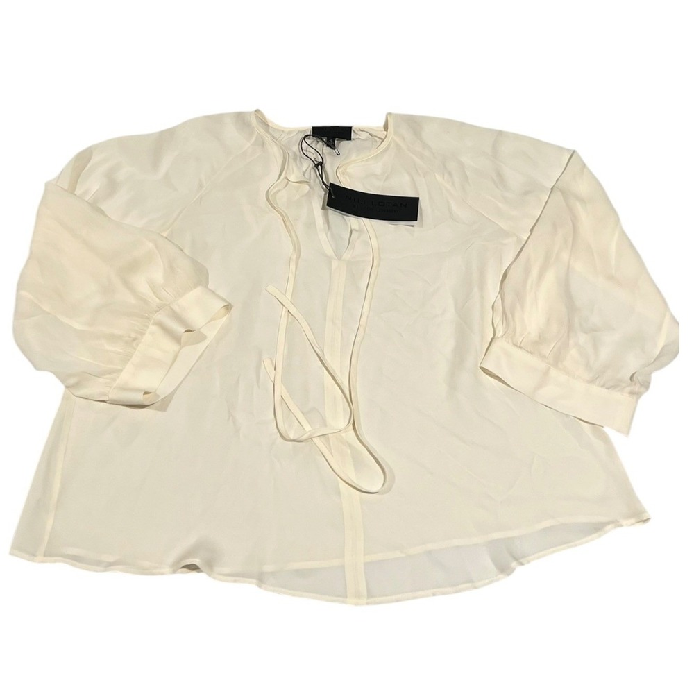 NWT Nili Lotan Acadia Silk Tie‎ Neck Balloon Sleeve Blouse Ivory Women's S